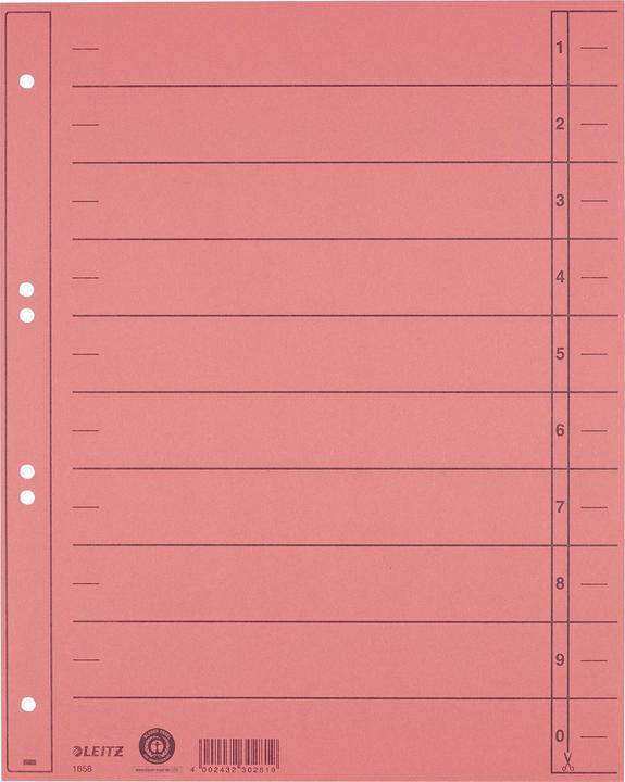 Actual product image Leitz Separator sheets, A4 extra width, manila board 230g-sqm, red dyed through, blank tabs can be