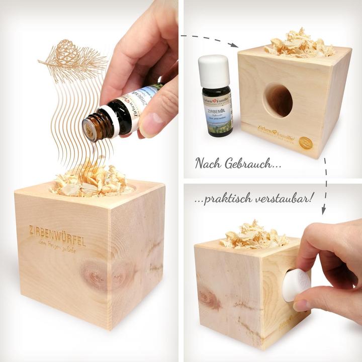 Produktbild ZirbenFamilie ZirbenWürfel Set inkl. 10ml ZirbenÖl