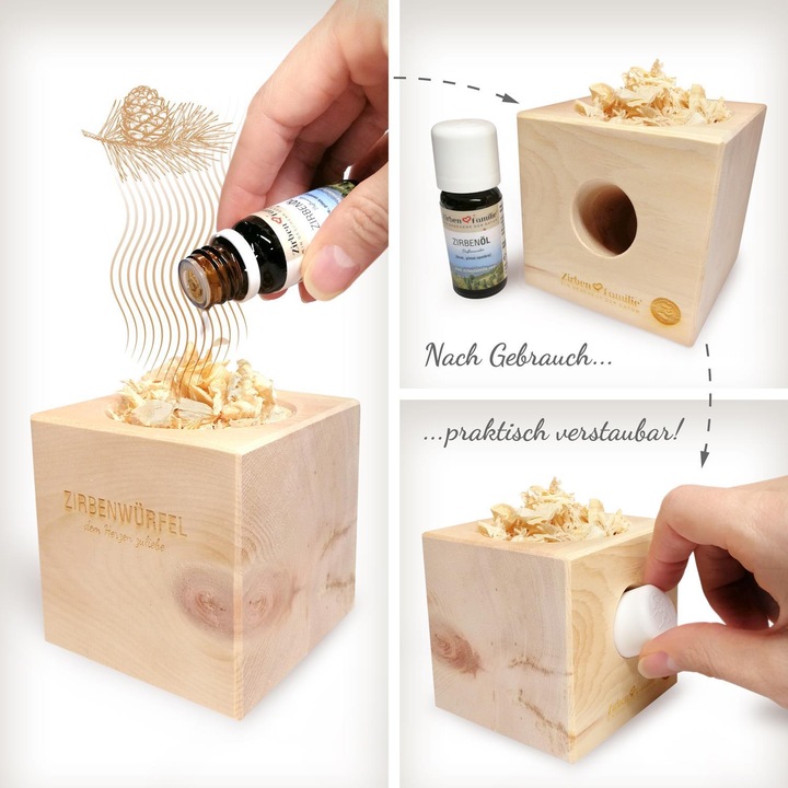 Actual product image ZirbenFamilie Swiss Pine Cube Set incl. 10ml Swiss Pine Oil
