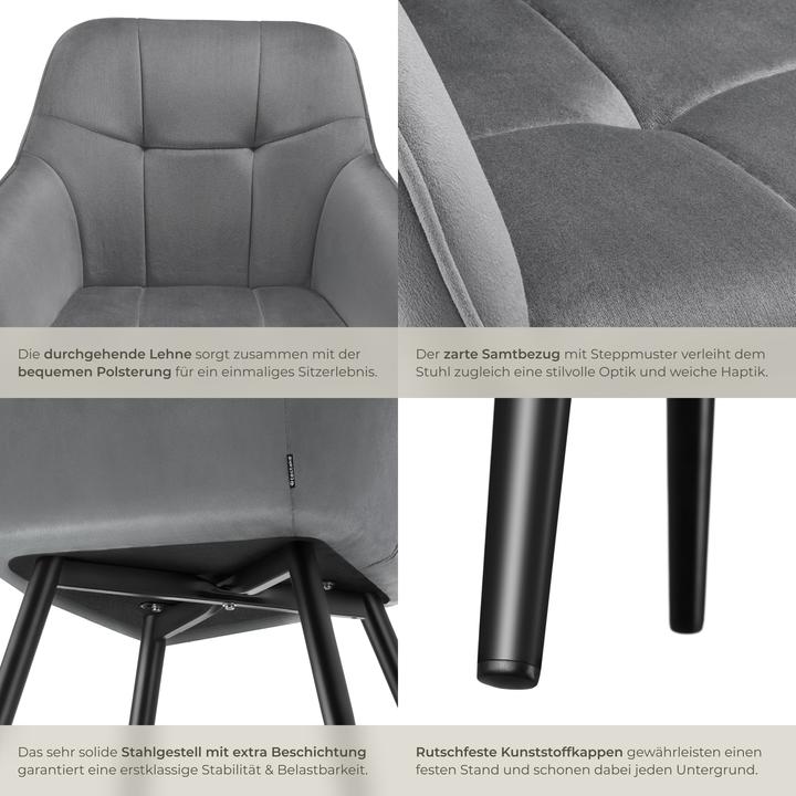 Actual product image tectake chair Marilyn, velvet look, quilted