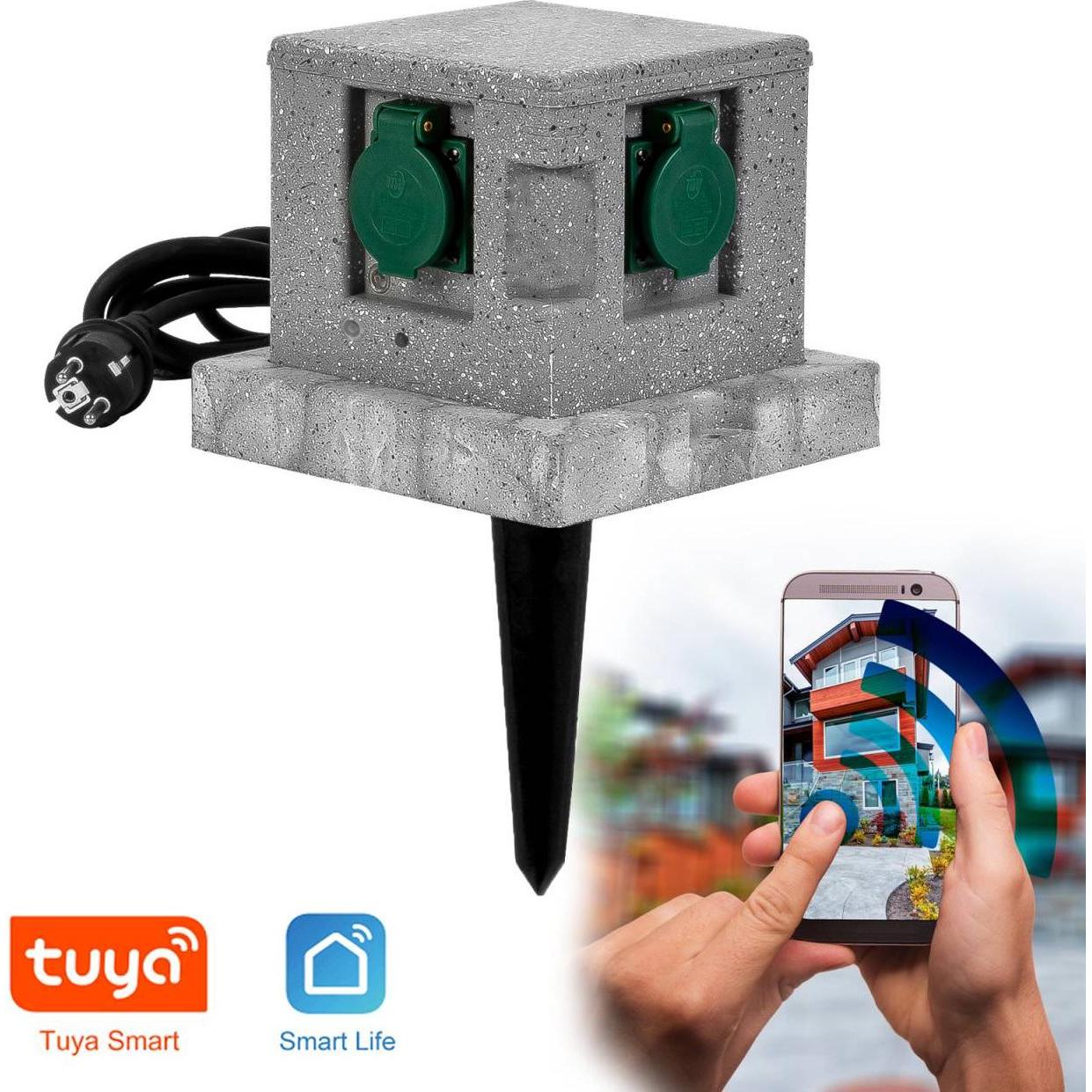 Thumbnail - Grafner, Steckdose, Wifi Gartensteckdose Aussensteckdose Steinoptik Quadratisch Tuya Smart Life