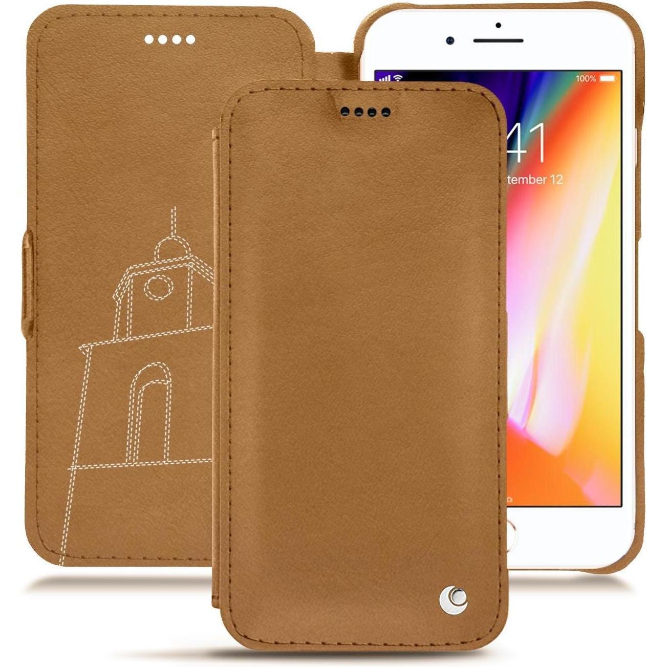 Noreve Lederschutzhülle horizontal (Apple iPhone 8 Plus), Smartphone Hülle, Braun