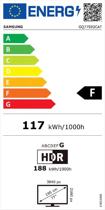 Energy Label Samsung SAMS GQ-77S92C OLED TCS SMA UHD 195 GQ77S92CATXZG (76.77", OLED, 4K)