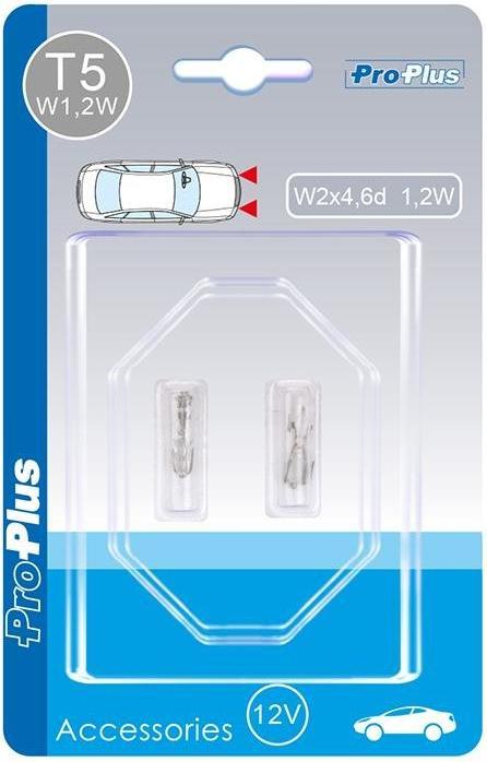 Image du produit ProPlus Lampe automobile 12V 1,2W T5 W2x4,6d 2 pièces sous blister