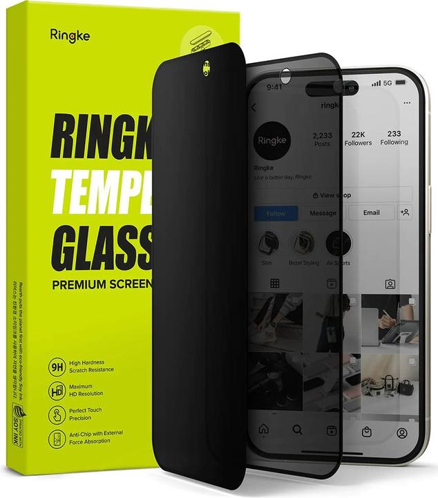 Produktbild Ringke Screen Protector for iPhone 16 / 15 PRIVACY TEMPERED GLASS w installation Jig (Apple iPhone 15, Apple iPhone 16)