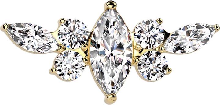 Actual product image Star Piercing Threadless vergoldet grosser Ovaler und sechs kleine Kristalle silber (without brass, Titanium)