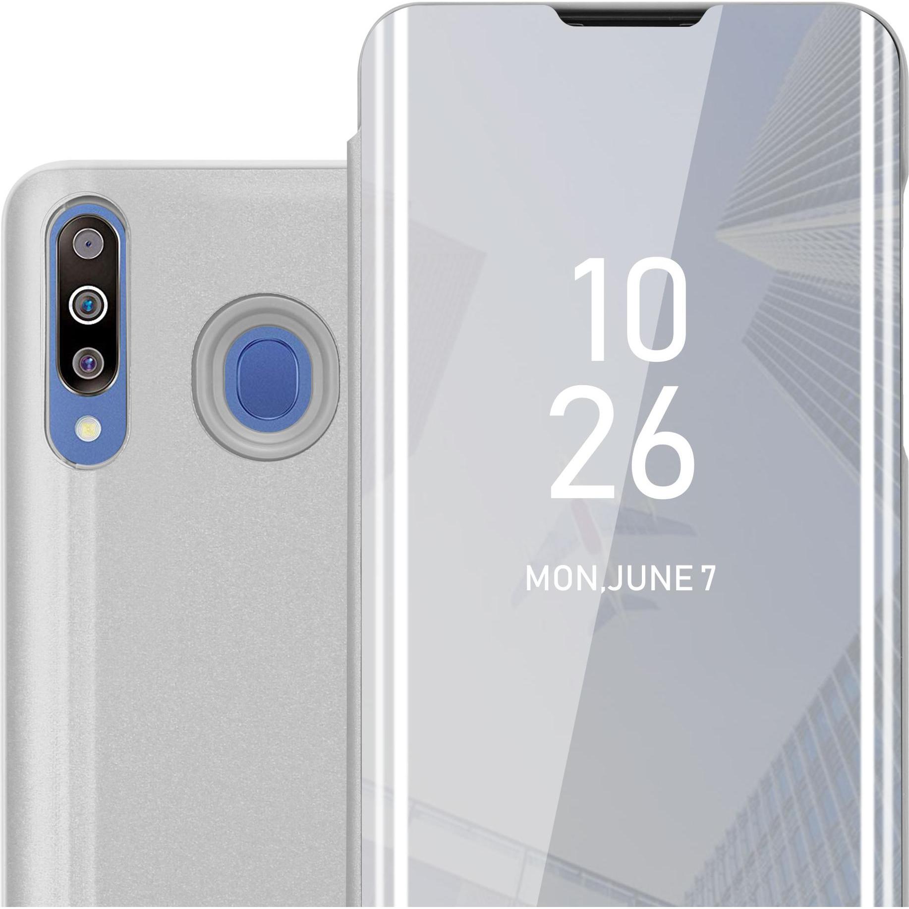 Cadorabo Book Smart View Spiegel Cover (Samsung Galaxy M30, Samsung Galaxy A40s), Smartphone Hülle, Silber