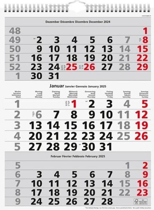 Simplex 3-Monats-Wandkalender (40 x 31 cm, Kein Einband, Deutsch)