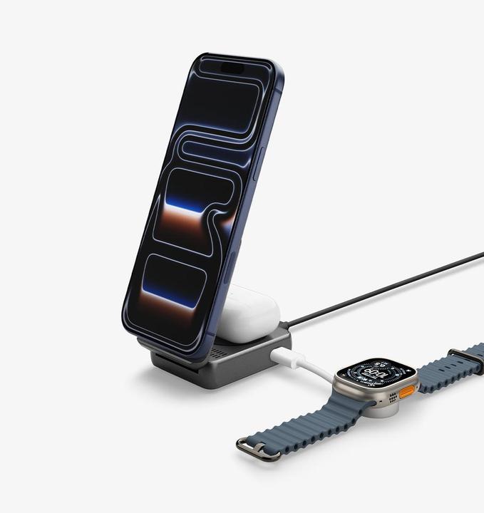 Produktbild Spigen Essential Ef302moq Qi2.2 2in1 Magnetischer Magsafe Wireless Charger Schwarz (25 W)