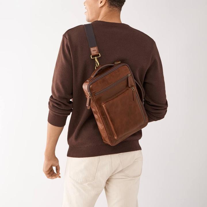 Actual product image Fossil Leather Messenger Bag with Adjustable Shoulder Strap and Laptop Compartment (13")