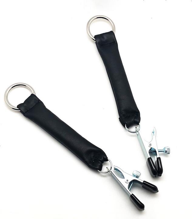 Productafbeelding Red Leather Breast Clamp with Leather Weight 2 x 80 gr - Black/Silver