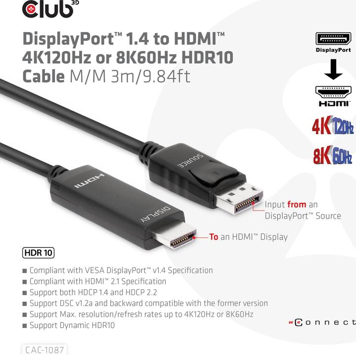 Produktbild Club 3D HDMI (Typ A) — DisplayPort (3 m)