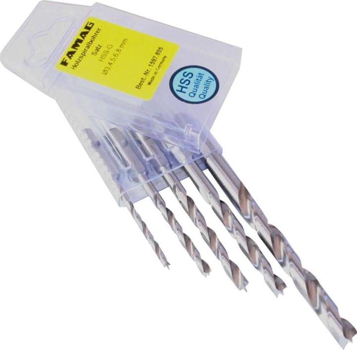 Produktbild Famag Holzspiralb.-Bit-Set, HSS-G (3 mm, 4 mm, 5 mm, 6 mm, 8 mm)