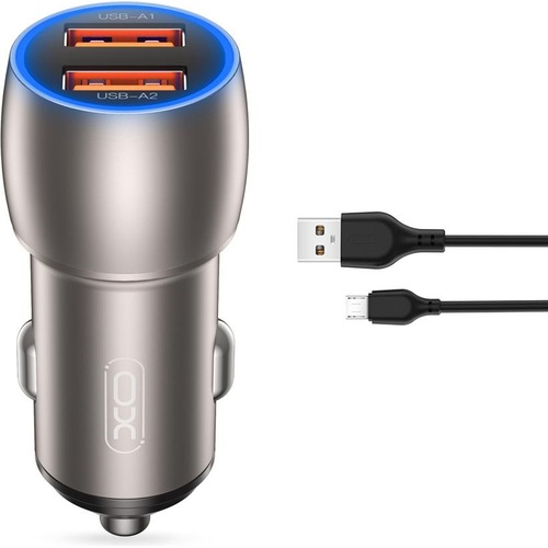 xO Autoladegerät CC52 QC 36W 2x USB grau + microUSB Kabel, Auto Adapter, Grau