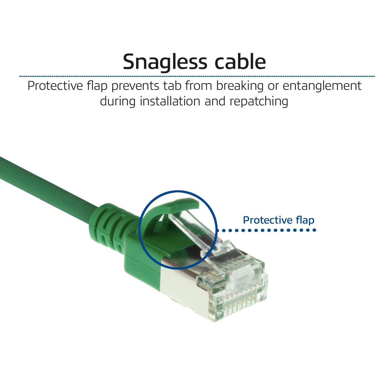 ACT Green 5 meter LSZH U/FTP CAT6A datacenter slimline patch cable snagless with RJ45 connectors (U/FTP, CAT6a, 5 m), Ne...