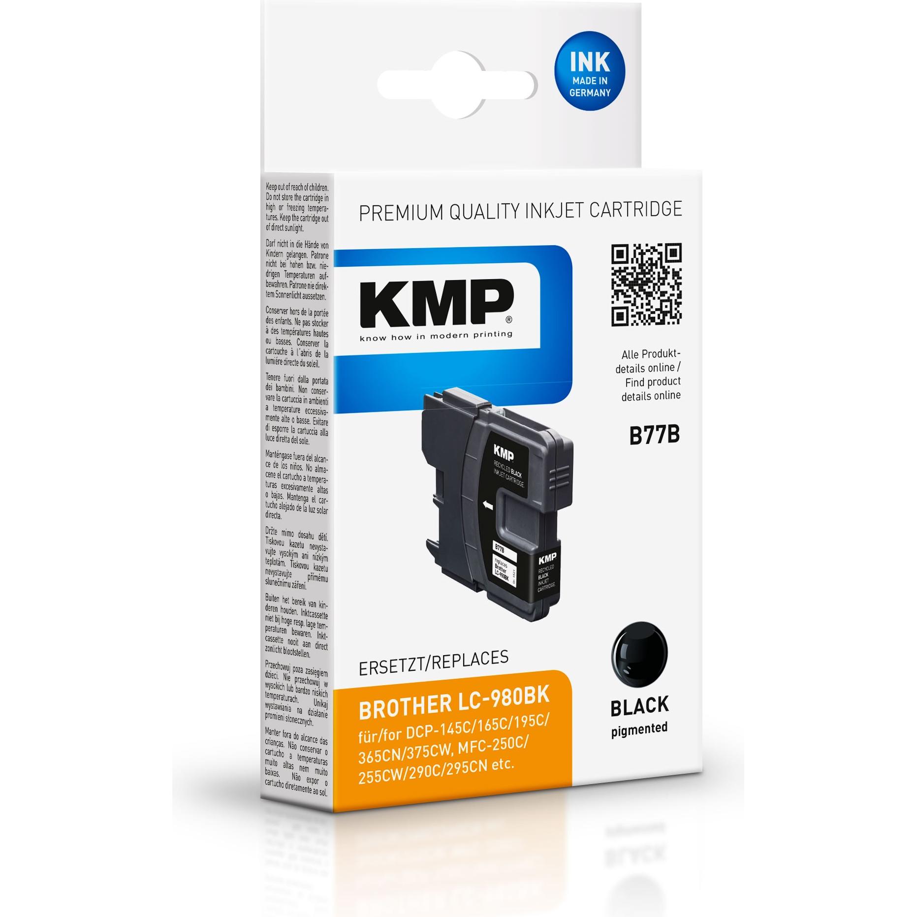 KMP, Druckerpatrone, B77B Tintenpatrone kompatibel mit Brother LC-980 BK (BK)