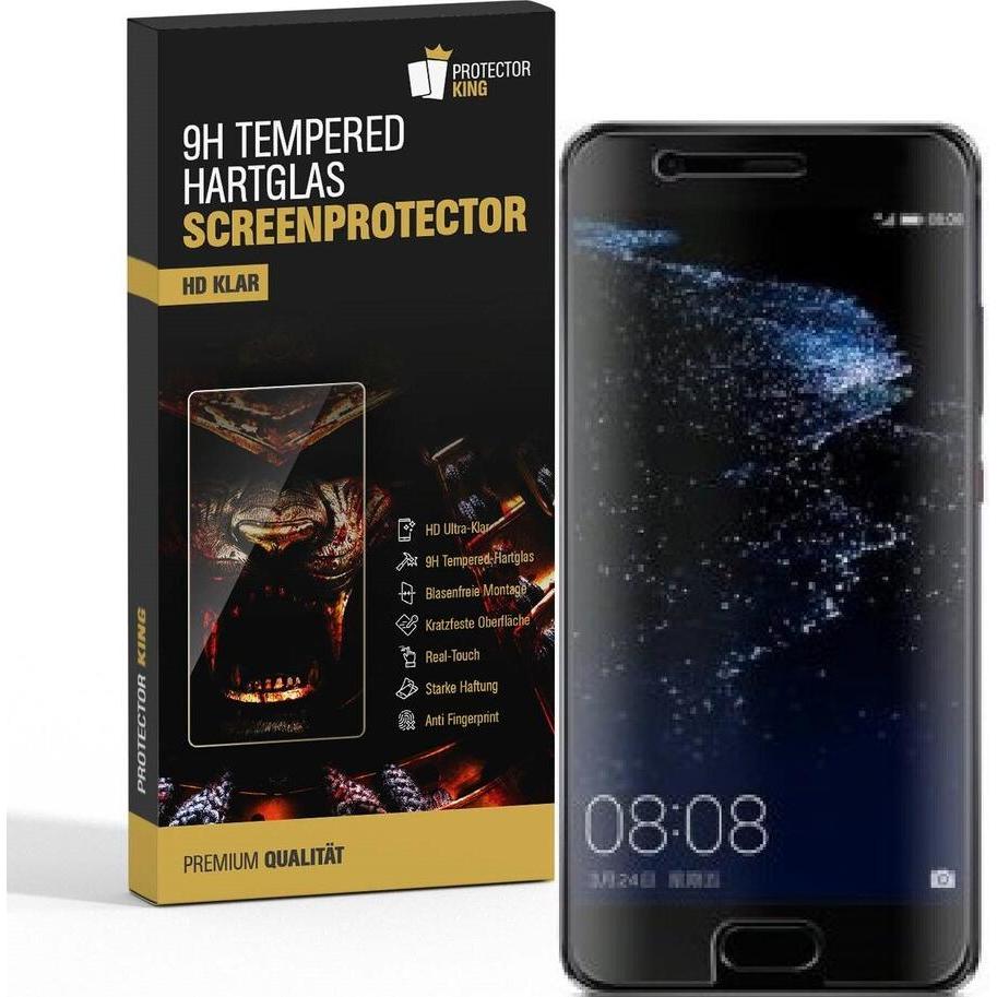 Protectorking 4x echtes Tempered 9H Panzerhartglas 3D KLAR (4 Stück, Huawei P10), Smartphone Schutzfolie, Transparent