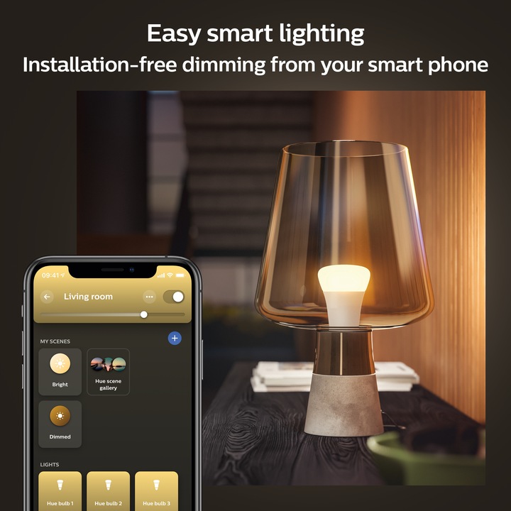 Actual product image Philips Hue White (E27, 9 W, 806 lm, 4 x, F)
