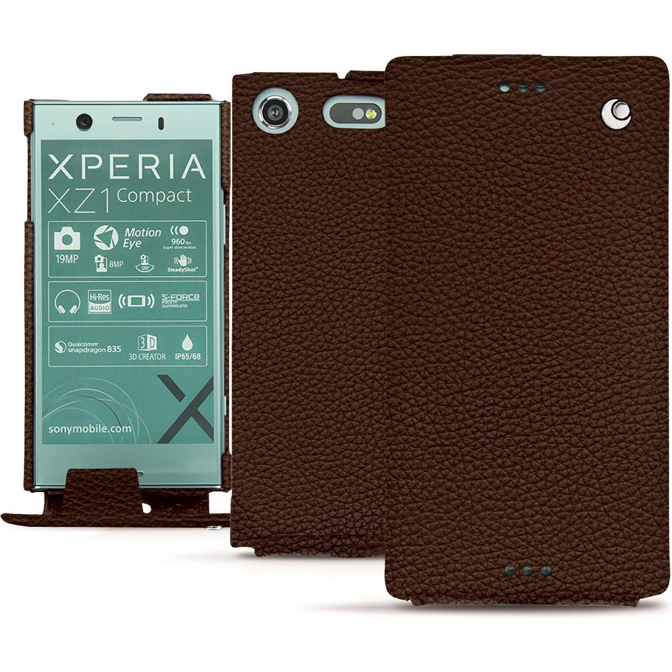 Noreve Lederschutzhülle vertikal (Sony Xperia XZ1 Compact), Smartphone Hülle, Braun