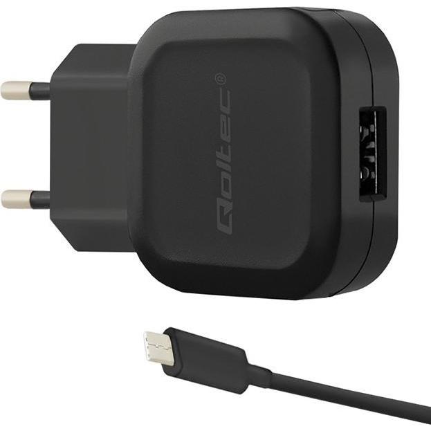 Qoltec 50184 Ladegerät für Mobilgeräte Indoor (12 W), USB Ladegerät, Schwarz