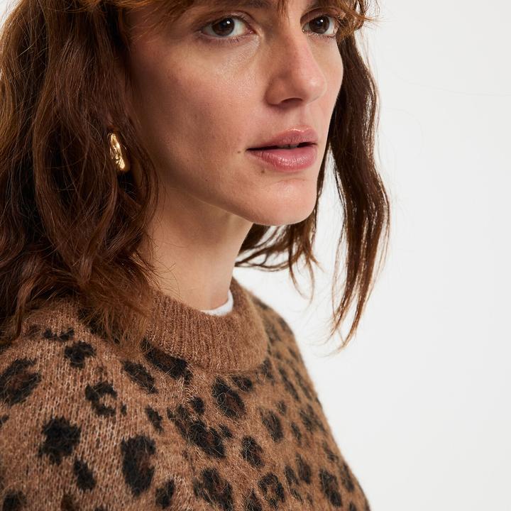 Actual product image La Redoute Collections Pullover aus Woll- und Alpaka-Mischgewebe mit Leopardenmuster (XL)