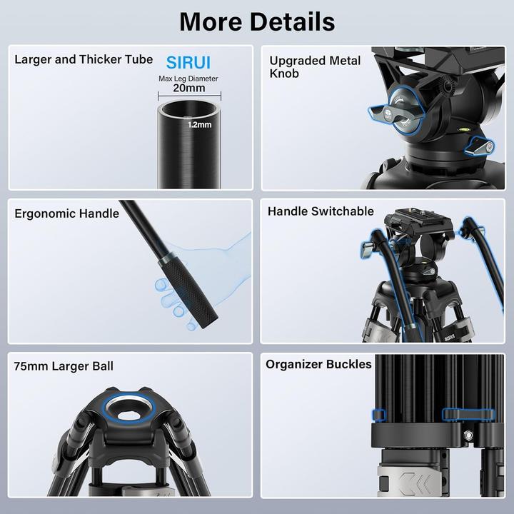 Produktbild Sirui Videostativ mit Schnellwechselmechanismus, Flüssigkopf und Stabilität für professionelle Aufnahmen (Metall)