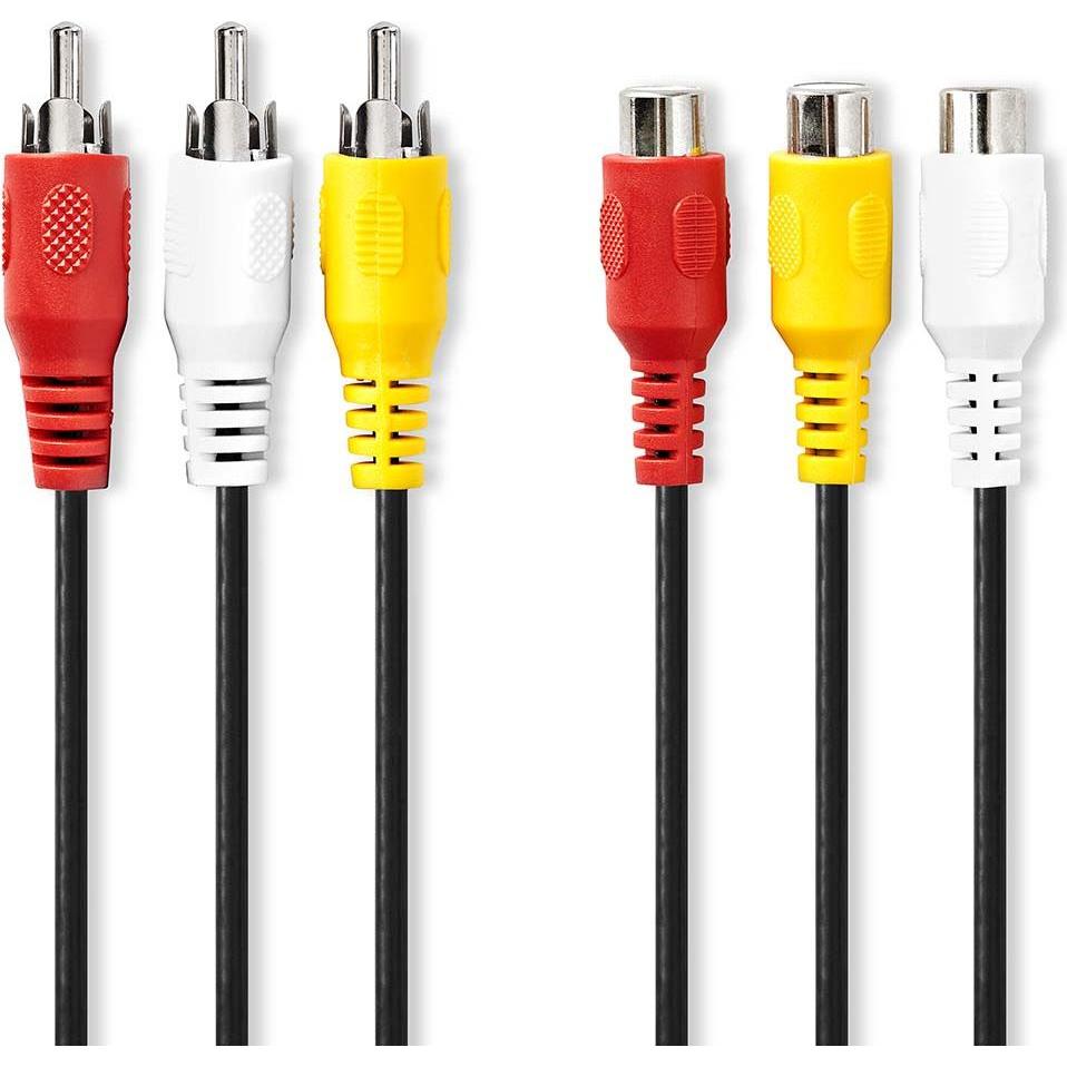 Nedis Composite-Videokabel 3x Cinch-Stecker 3x Cinch Buchse Vernickelt 480p 2.00 m Rund (2 m, Cinch), Video Kabel
