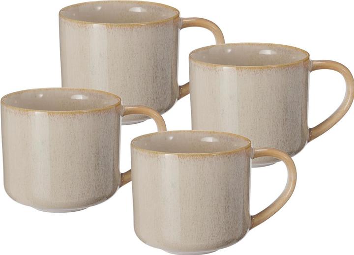 Excellent Houseware Elegantes 4er-Set Steinzeug Becher 332ml - Hochwertiges Keramik Geschirr in Sandfarbe (332 ml, 4x)