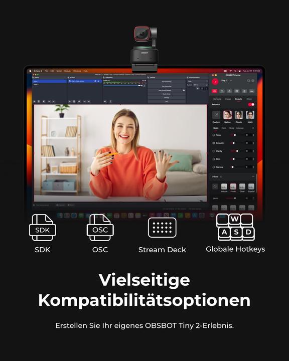 Produktbild Obsbot PTZ 4K Webcam mit KI-Tracking und Sprachsteuerung