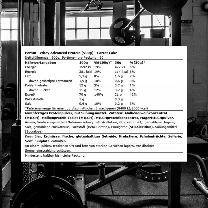 Produktbild Per4m Whey Advanced Protein (900 g, 1x, Karottenkuchen)