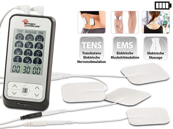 Actual product image Newgen medicals 3in1 electrostimulator for TENS, EMS, massage, 36 programs