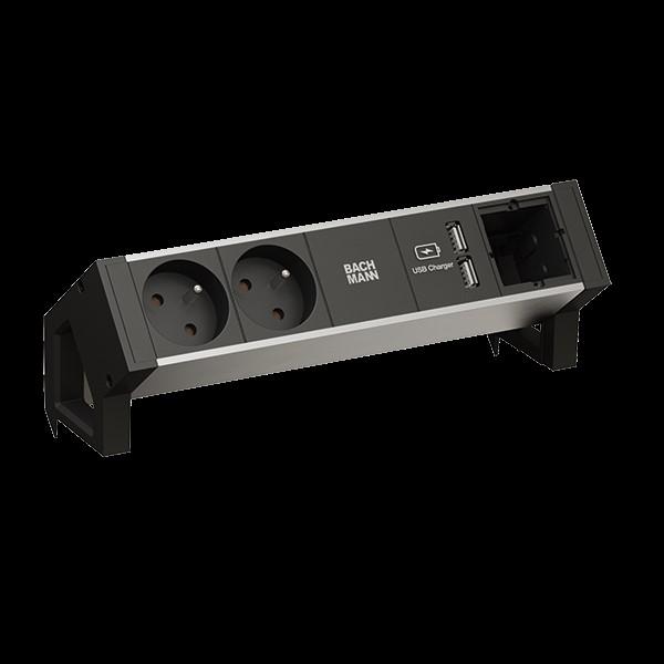 Productafbeelding Bachmann Bureau 2 Alu - 2 AC stopcontacten - Binnen - Type E - Aluminium - Plastic - Zwart (2 x, CEE 7/5, 0.20 m)