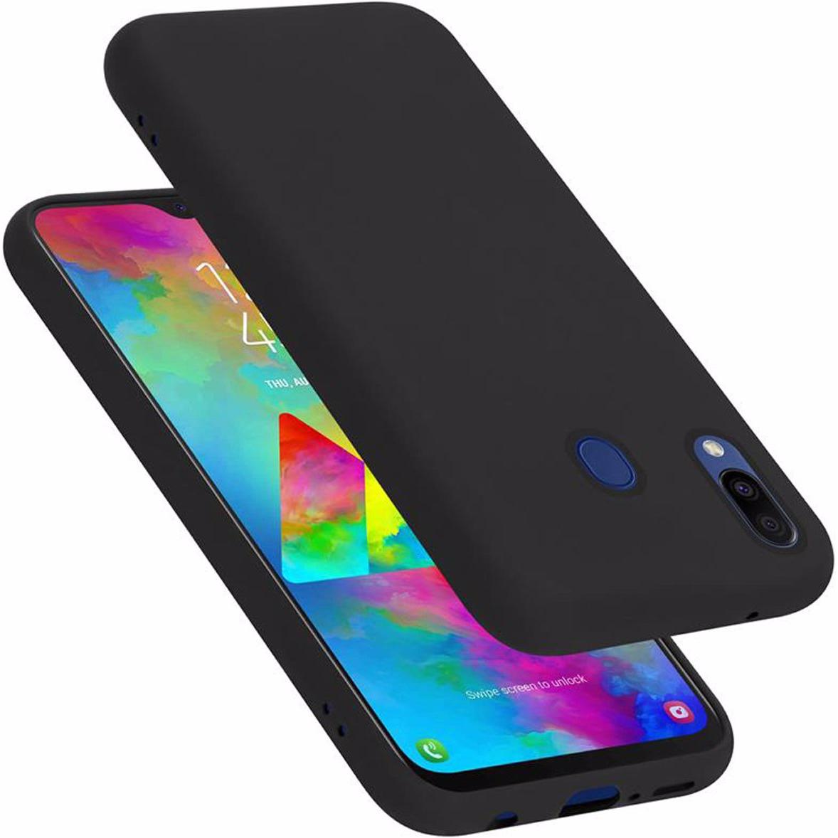 Cadorabo TPU Liquid Silicone Case Cover (Samsung Galaxy M20), Smartphone Hülle, Schwarz