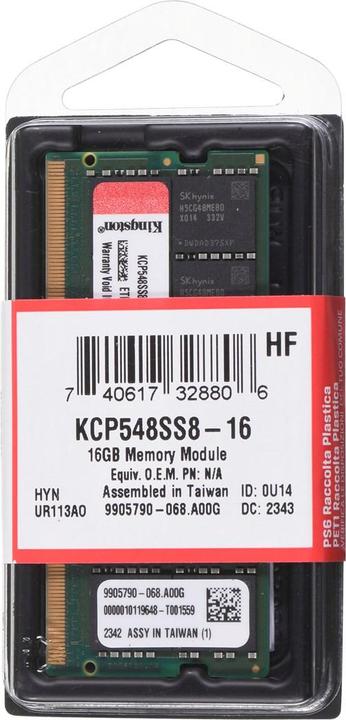Produktbild Kingston Technology KCP548SS8-16 Speichermodul 16 GB 1 x 16 GB DDR5 4800 MHz (1 x 16GB, 4800 MHz, DDR5-RAM, SO-DIMM)
