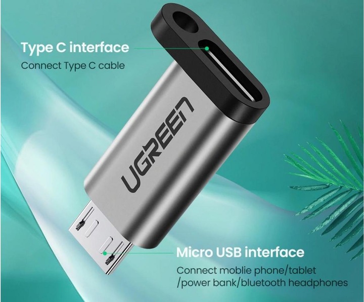 Actual product image Ugreen Micro USB to USB-C Adapter (Micro USB, USB Type C)