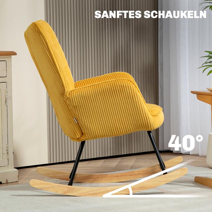 Image du produit Homcom Schaukelstuhl Kord (100% Polyester), Buchenholz, Stahl, Schaumstoff Gelb