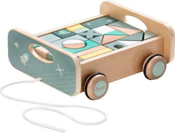 Howa Carrello estraibile con 25 mattoncini di legno "spazio