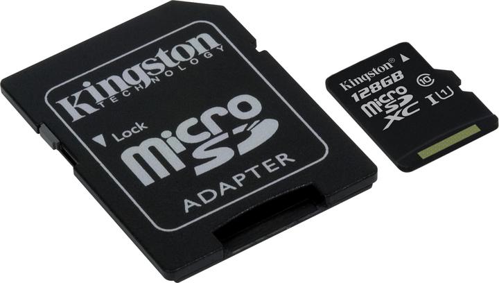 Actual product image Kingston microSDXC Card 128GB, incl SD Adap (128 GB, microSDXC, U1, UHS-I)