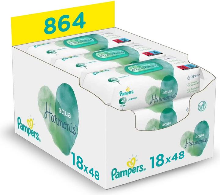 Pampers Baby Aqua Harmonie Reinigungstücher 864 Stk., ohne Parfüm & Alkohol, sanft