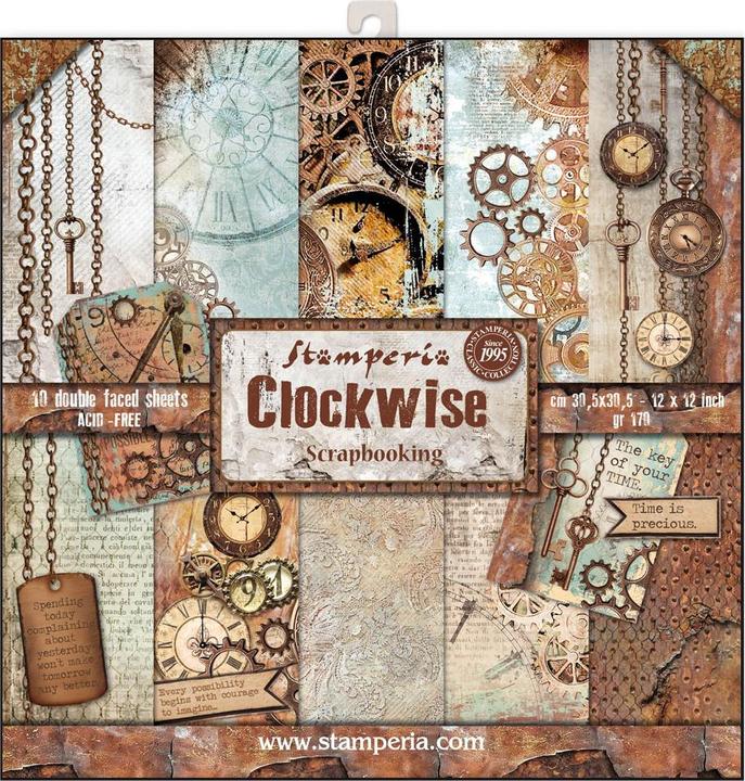 Actual product image Stamperia Scrapbook block "Clockwise", 10 sheets, 30.5 x 30.5 cm (170 g/m², 10 x)