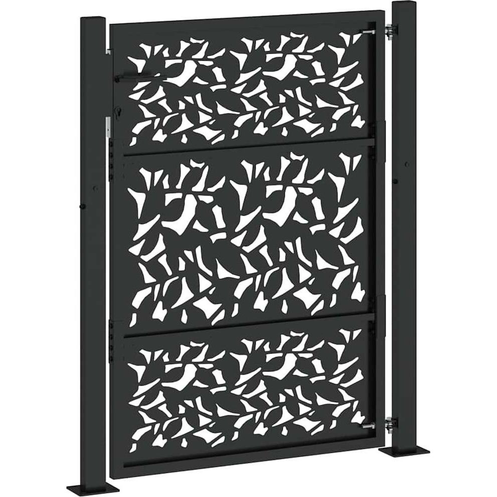VidaXL, Gartenzaun, Gartentor Schwarz 105x130 cm Stahl Blatt-Design Zauntor Outdoor Tor