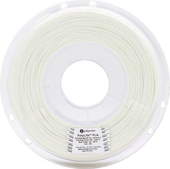 Actual product image Polymaker PolyLite PLA White 2.85 mm 3.000 g (PLA, 2.85 mm, 3000 g, White)
