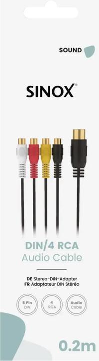 Produktbild Sinox 5-pin DIN til 4 phono kabel. 0,2m. Sort (0.20 m)