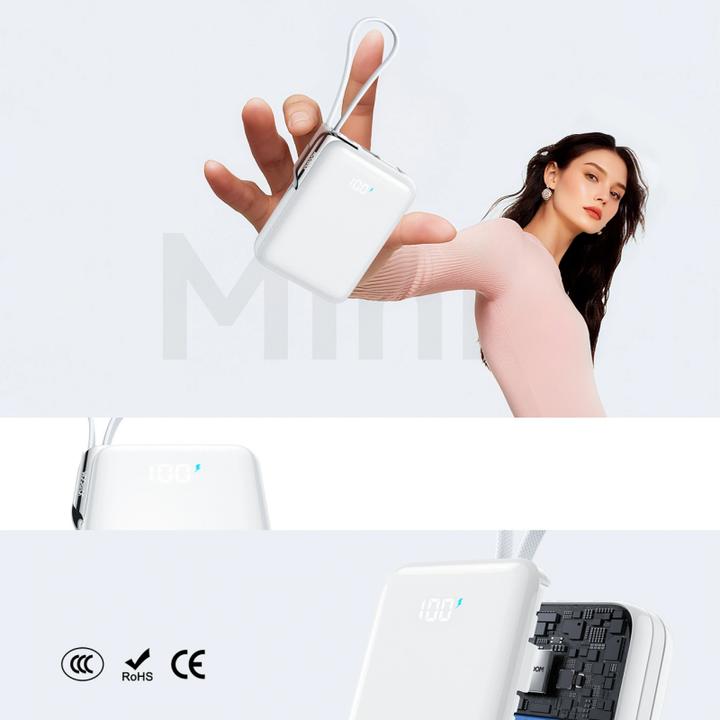 Produktbild Joyroom JR-PBF27 Pro 30W Power Bank with Built-in Type-C Cable & Extra C-to-L Cable 10000mAh - White (10000 mAh, 30 W, 38.50 Wh)