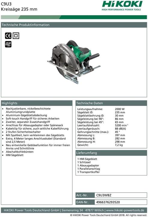 Produktbild Hikoki Cirkelzaagmachine 230V In Kunststof Koffer