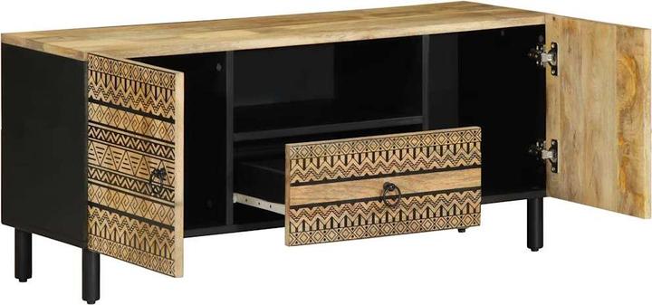 Produktbild VidaXL TV Schrank Lowboard Fernsehschrank Fernsehtisch Schwarz Raues Mangoholz (105 x 33.5 x 46 cm)