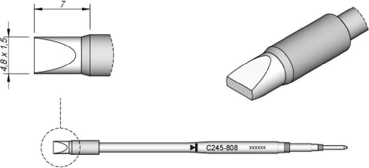 Produktbild JBC Lötspitze Serie C245 Meisselform, C245808/4,8 x 1,5 mm, gerade, 20 mm länger