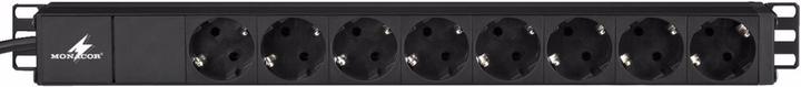 Actual product image Monacor Rack power strip, 1U, Schuko (3x, CEE 7/3, 2 m)