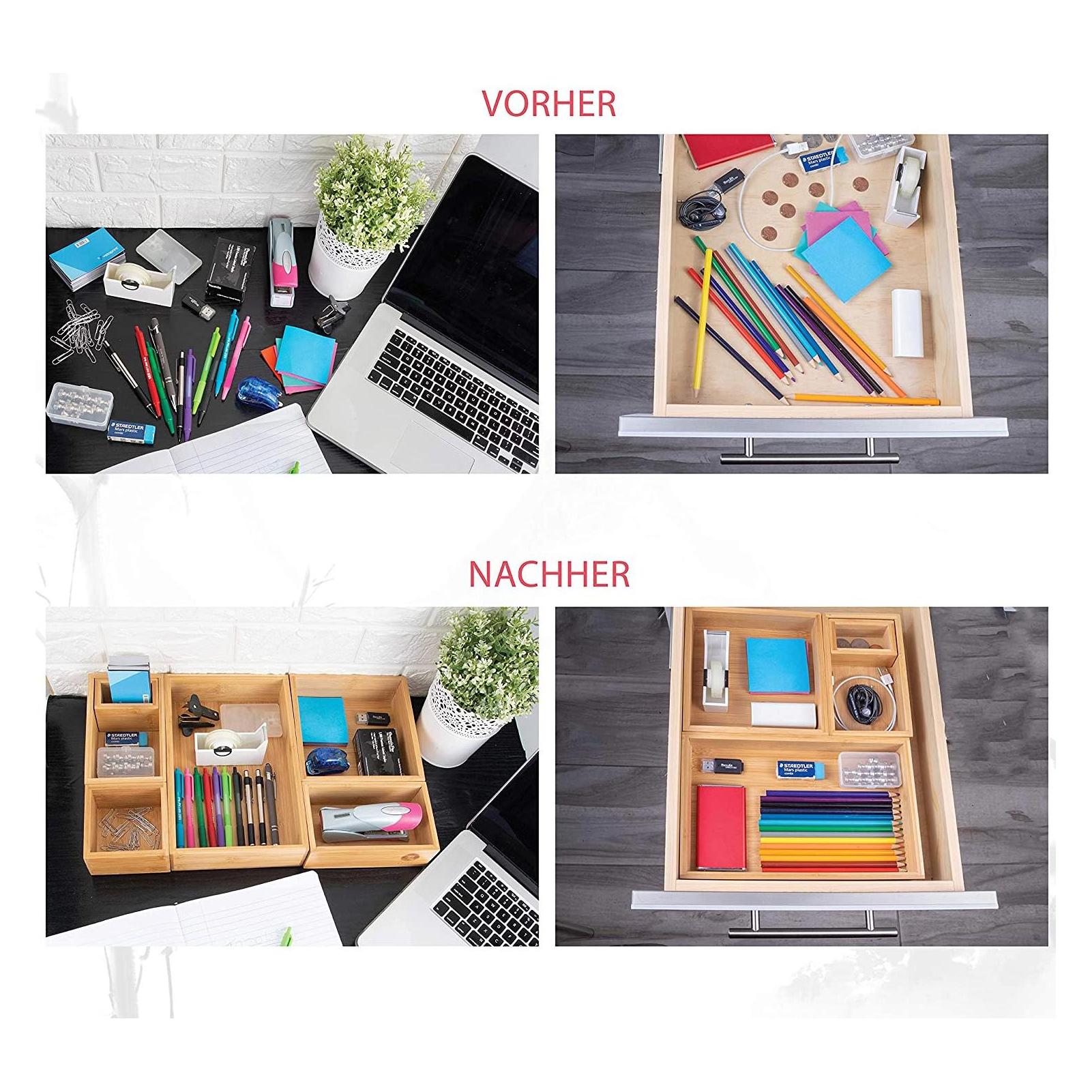 Organizer Per Cassetti In Bambù – Set 6 Scatole Componibili Di Varie Misure Con Antiscivolo