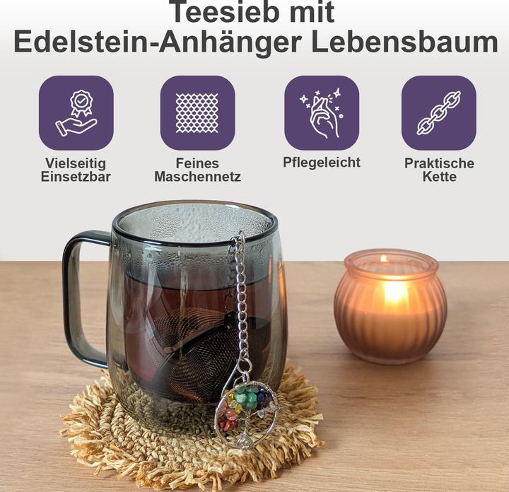 Actual product image Gewürzladen Näfels Teesieb mit Edelstein-Anhänger Lebensbaum, Teeei, Teekugel, Gewürzsieb